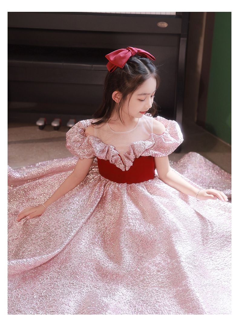 法式唯美浪漫泡泡袖禮服-亮粉色