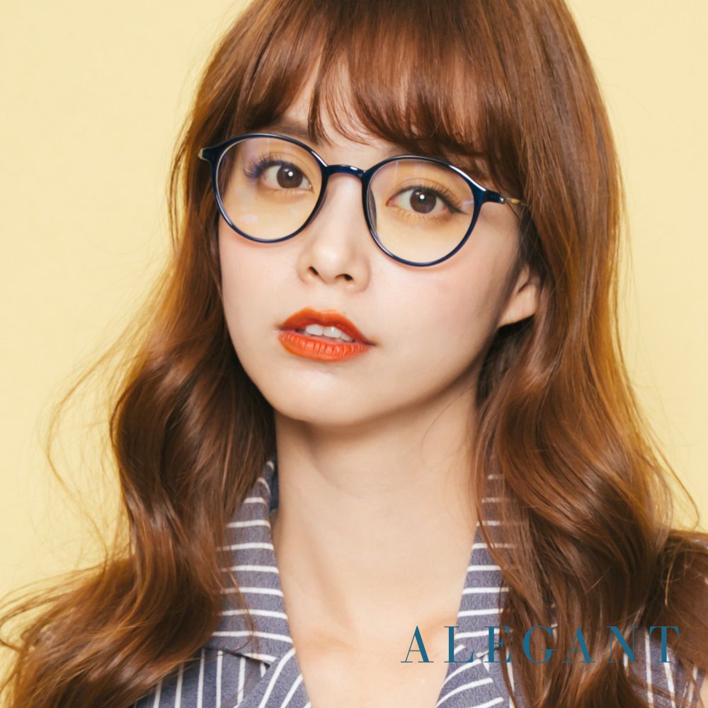 ALEGANT - 韓星時尚網紅復古水手藍TR90輕量圓框金屬鏡腳UV400濾藍光眼鏡
