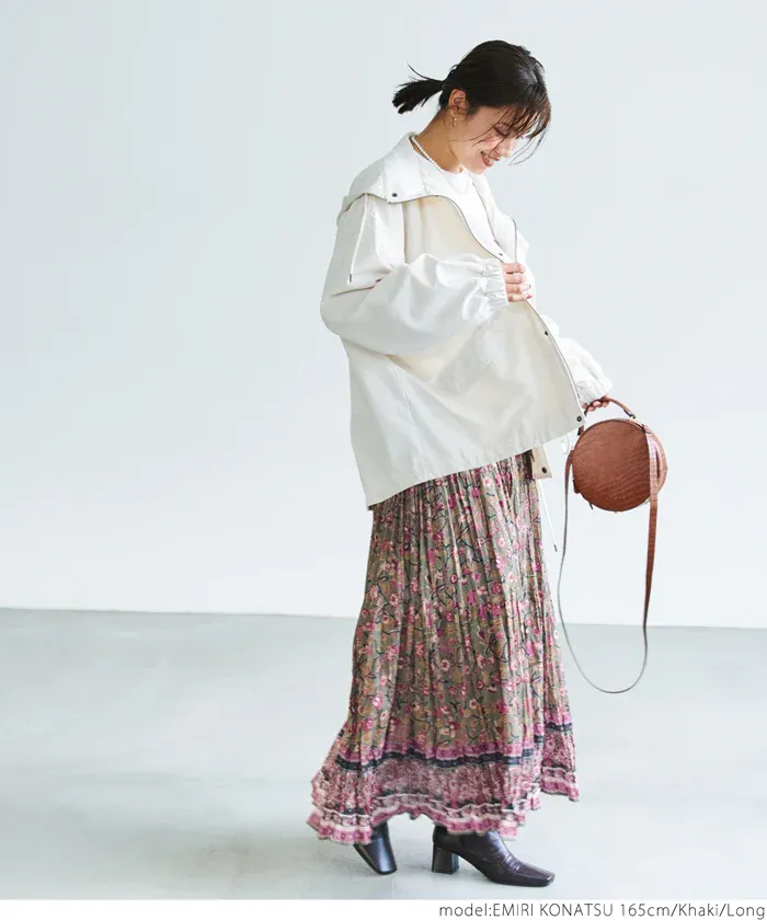 日本 COCA - 100%棉 春日優雅碎花長裙-大人-軍綠x粉紫