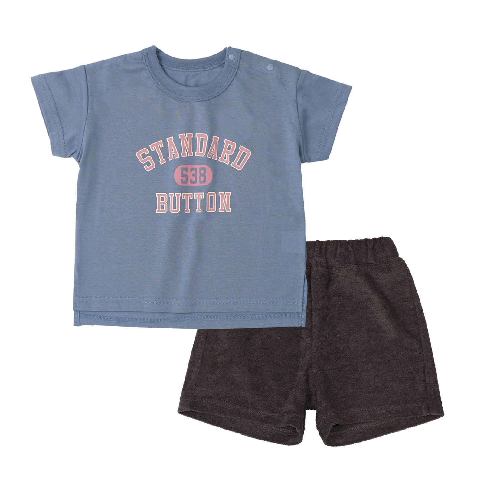 日本 ZOOLAND - 透氣短袖家居服/睡衣-英文標語-深藍x藍綠