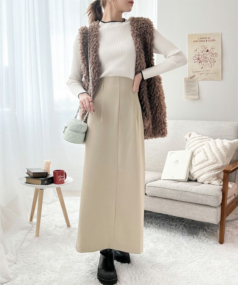 日本 Classical Elf - 四季百搭顯瘦後開衩長裙-黑