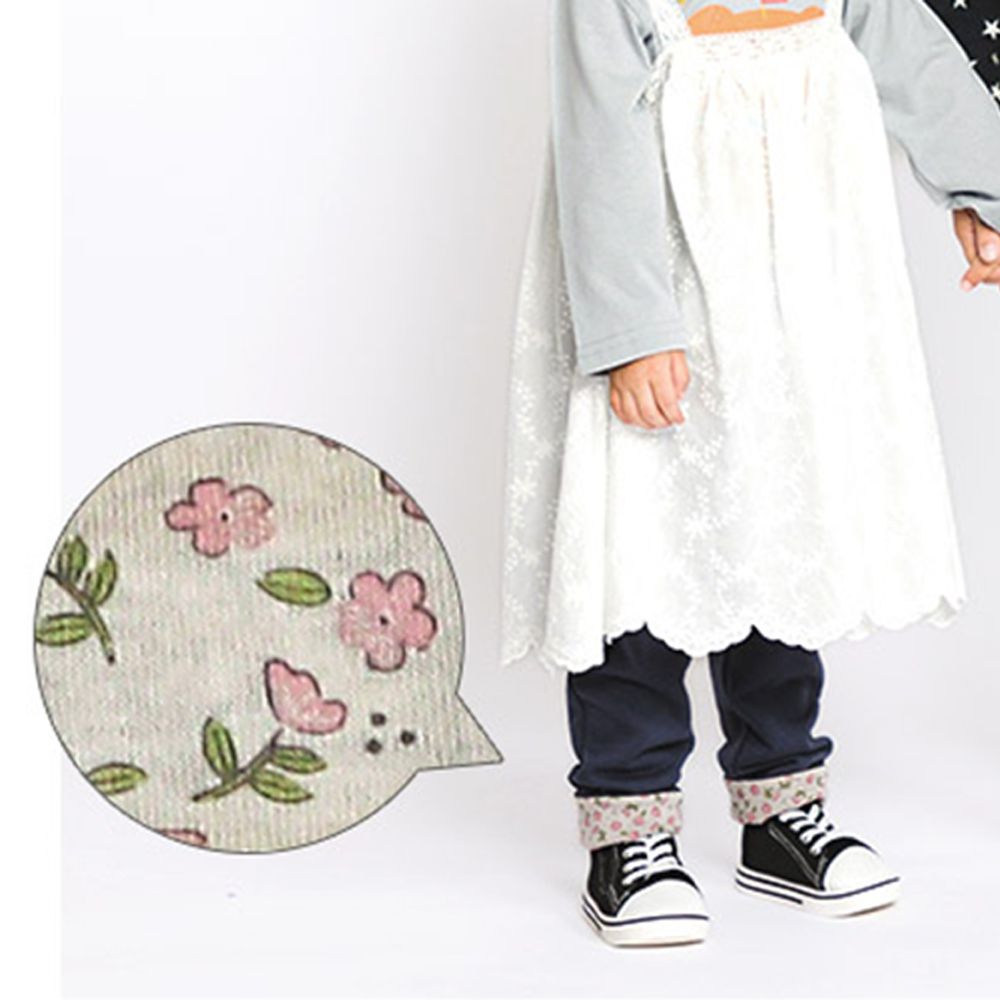 百搭舒適彈力長褲-反折小花-海軍藍