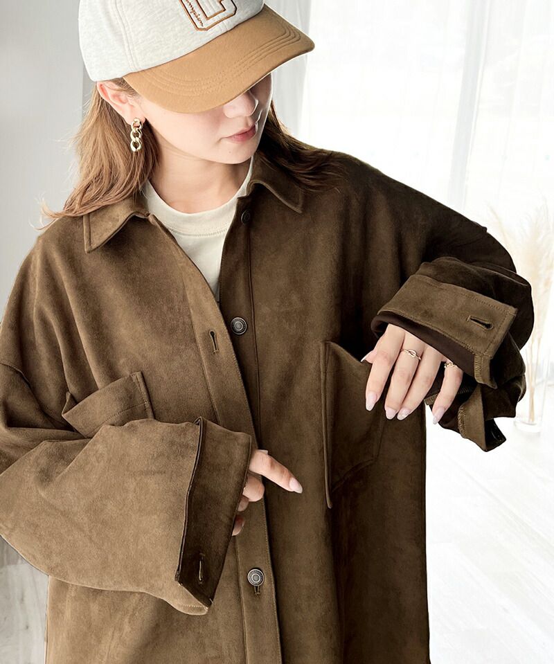 日本 Classical Elf - 時尚麂皮輕量大口袋長袖襯衫-米杏