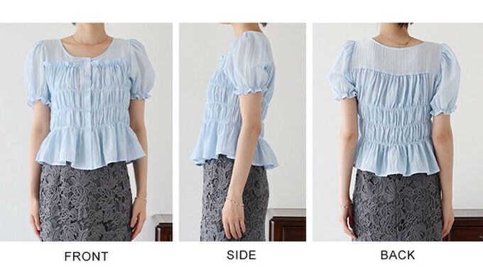 日本 BLUE EAST - 顯瘦皺摺荷葉泡泡短袖上衣-白