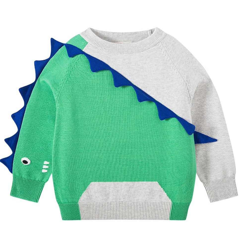 套頭針織上衣-可愛恐龍-綠色