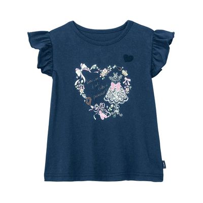 日本千趣會 - 純棉甜美荷葉短袖上衣-愛心禮服-深藍