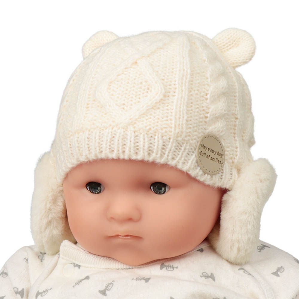 嬰幼兒小耳朵針織帽-刷毛耳罩-米白色