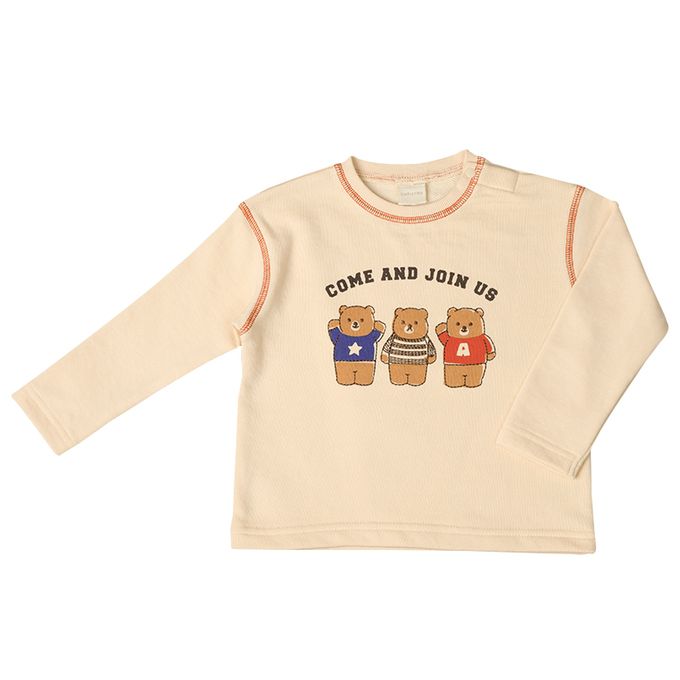 akachan honpo - 長袖休閒上衣-明線 刺繡-淺卡其色