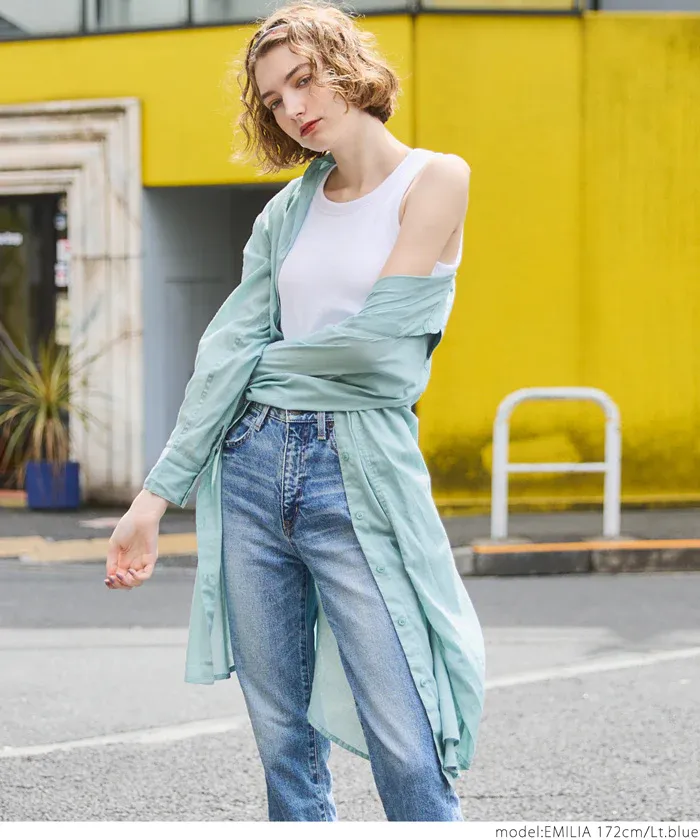 日本 COCA - 純棉透感長版薄外套-軍綠