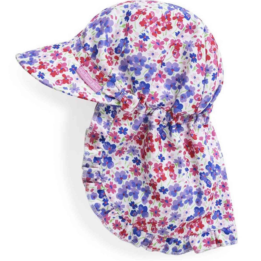 英國 JoJo Maman BeBe - 嬰幼兒/兒童UPF50+防曬護頸遮陽帽-繽紛花園