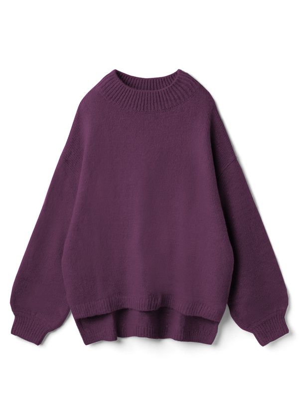 日本 GRL - 微立領顯瘦落肩針織毛衣-象牙杏 (F)