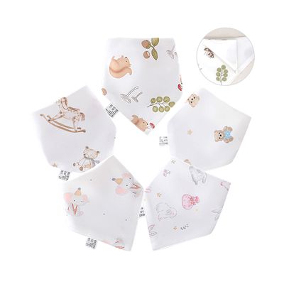JoyNa - 5條入-棉質三角巾 暗釦口水巾-甜甜小精靈(防水款)-45*34*34cm