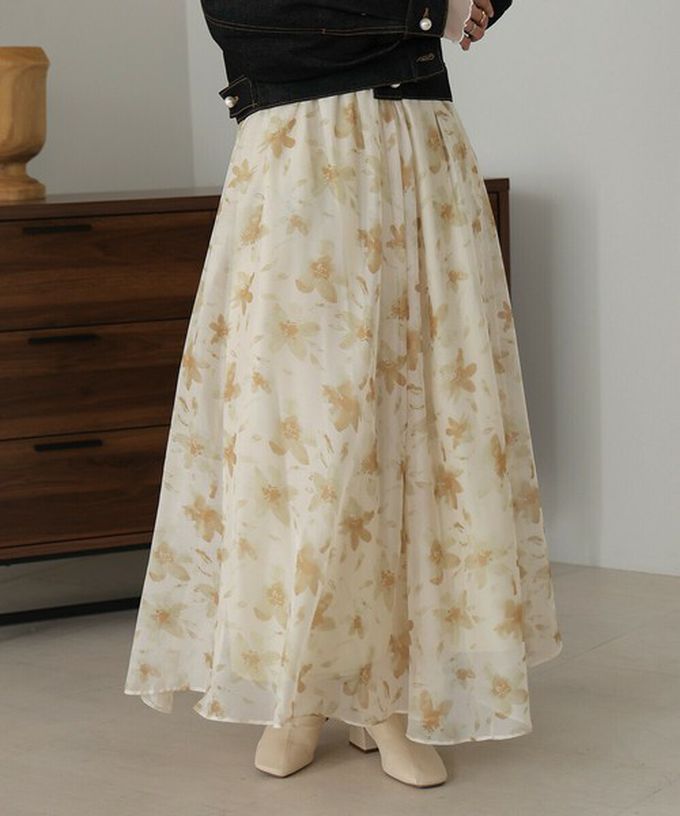 日本 Bab - 溫柔印象花卉雪紡長裙-米黃