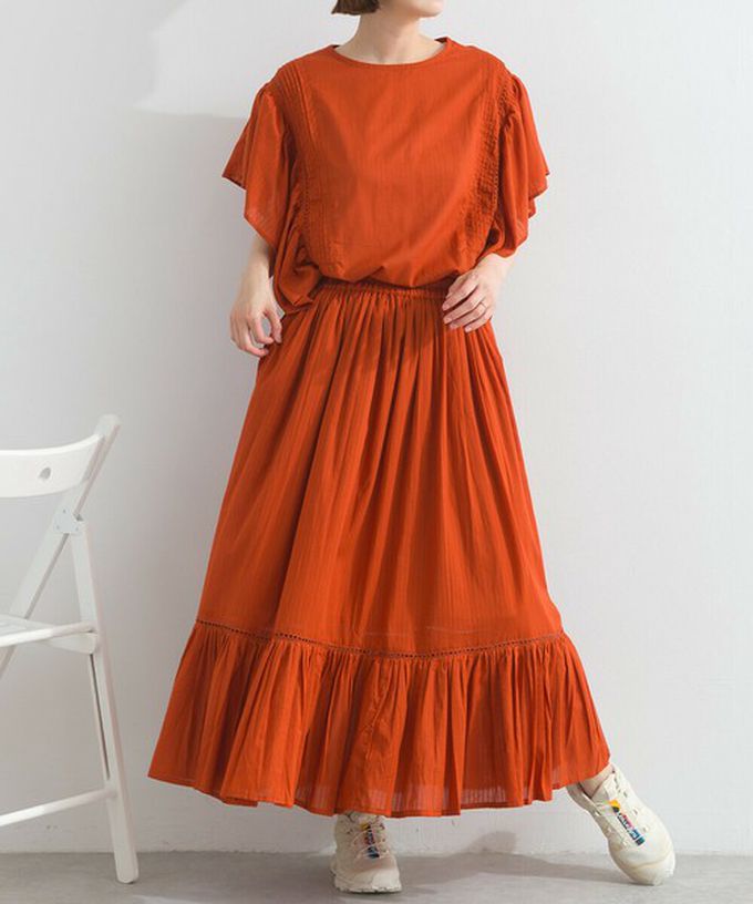 日本 Lupilien - 100%印度棉 飄逸緹花下擺鬆緊長裙-卡其棕