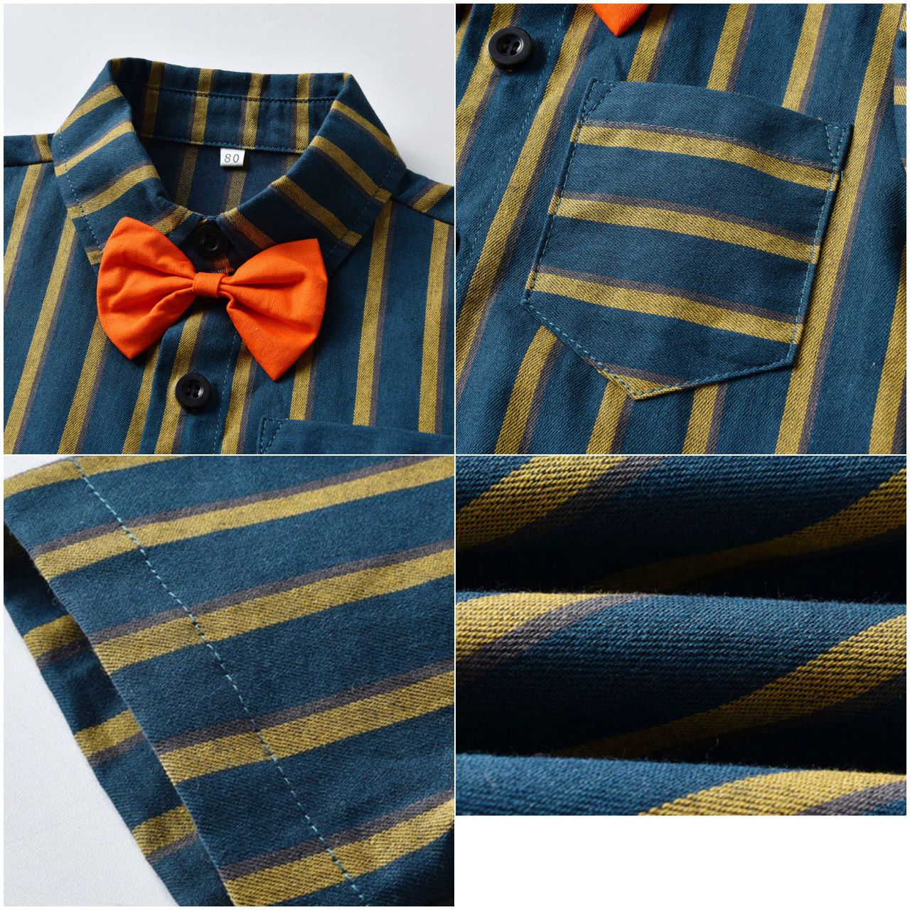 條紋小紳士短袖套裝-綠色背帶款