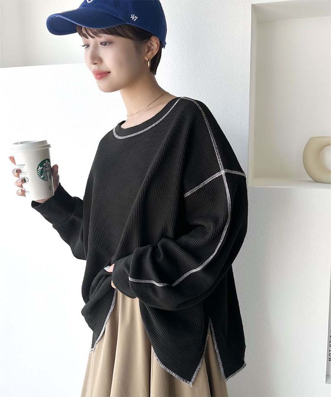 日本 Classical Elf - Java 華夫格車線薄長袖上衣-淺灰