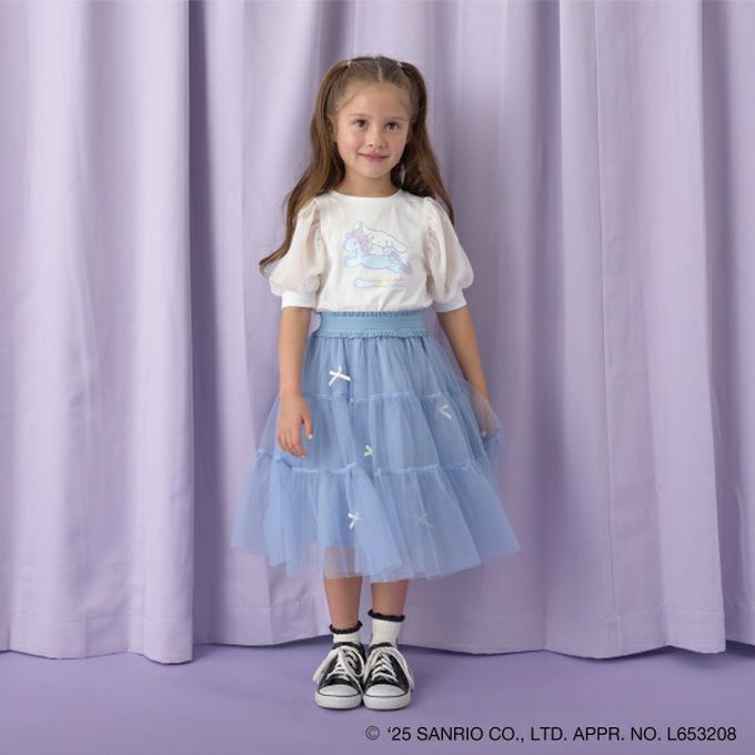 日本 Lycee mine - 閃亮印花雪紡泡泡袖上衣-卡通人物大耳狗-水藍