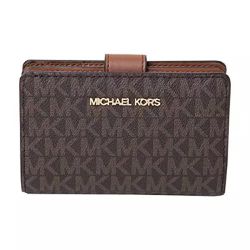 MICHAEL KORS - 滿版LOGO防刮皮革中夾 (咖啡)