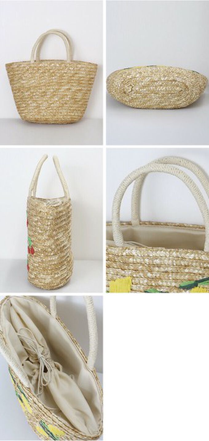 日本 BLUE EAST - 可愛水果刺繡夏日草編手提包-櫻桃