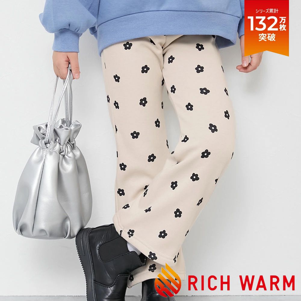 RICH WARM 保暖裏毛喇叭長褲-小花-象牙白