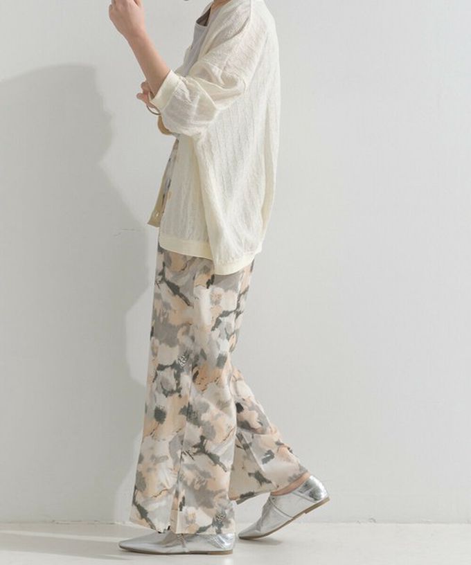 日本 le colis - [人氣款]柔和季節感印花輕盈寬褲-暈染-灰卡其