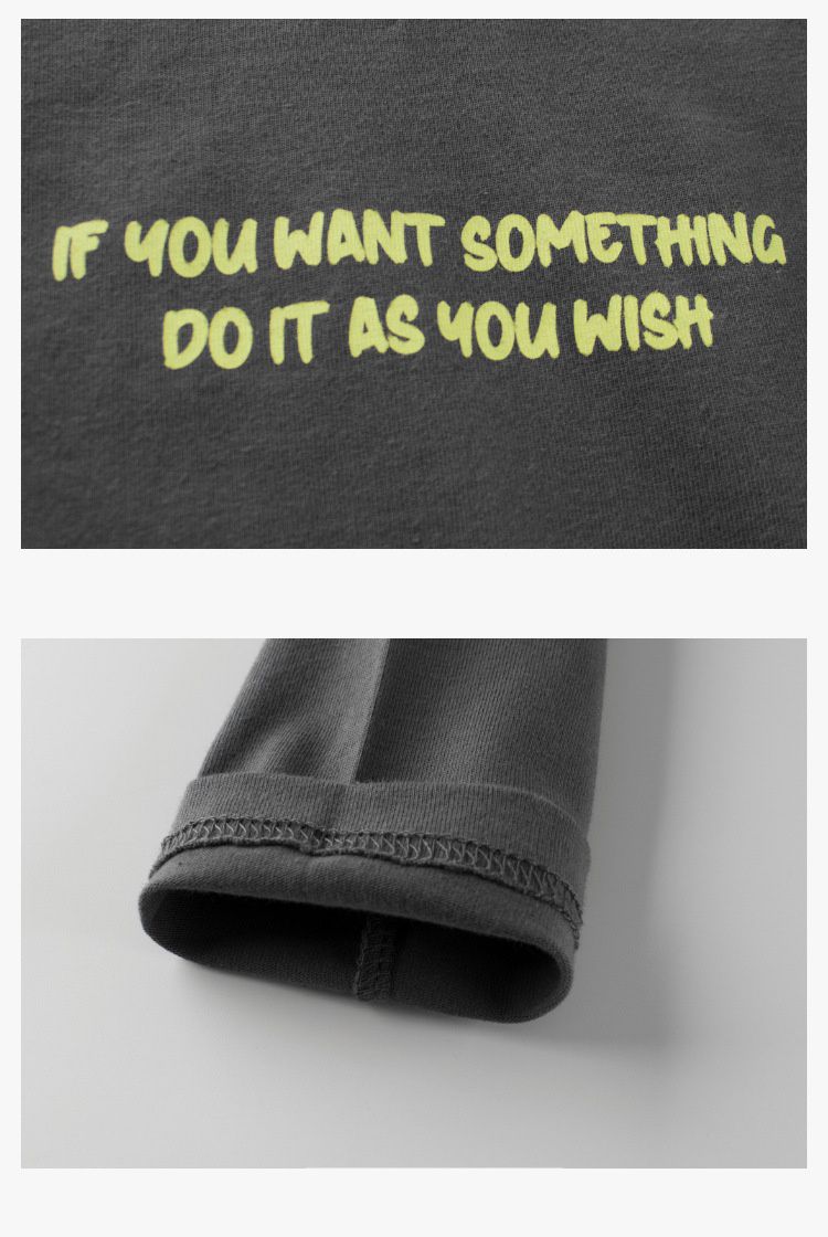 純棉圓領長袖上衣-英文字母-深灰色