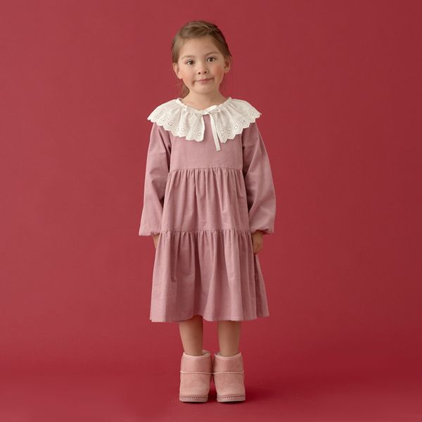 日本 Lycee mine - 可人兒蛋糕分層長袖洋裝(蕾絲領可拆)-粉紅