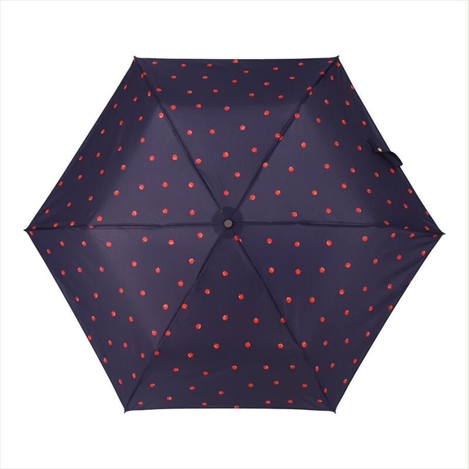 日本 nifty colors - 抗UV輕量 晴雨兩用折疊傘-甜美蘋果-深藍 (直徑88cm/160g)