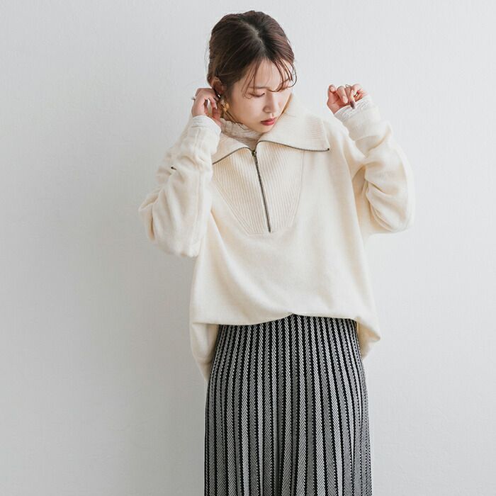 日本 ihuu - 可機洗拉鏈開襟針織毛衣-黑