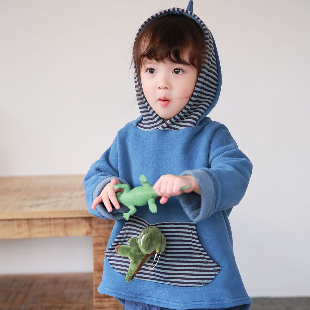 韓國 Coco rabbit - 恐龍娃娃百寶袋連帽T-藍