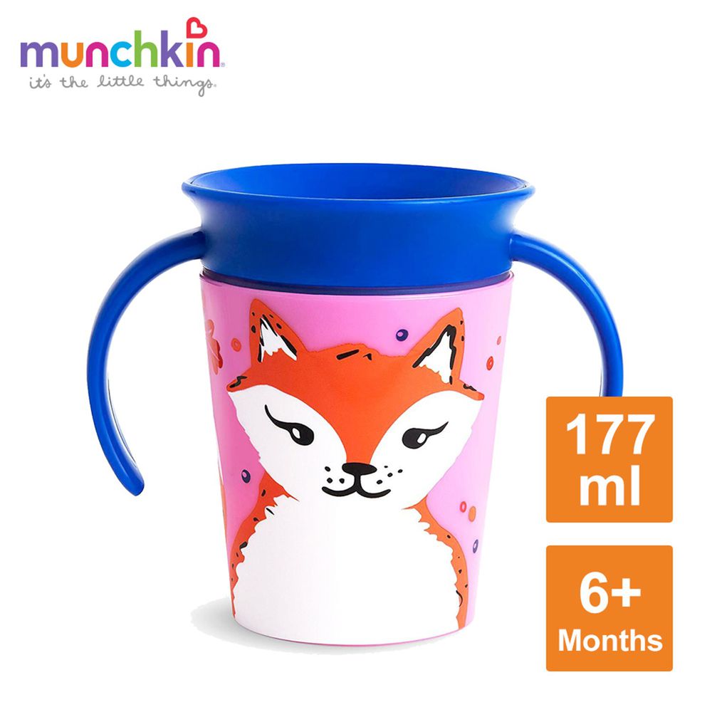 美國 munchkin - 360度繽紛防漏練習杯177ml-稀有動物系列-狐狸