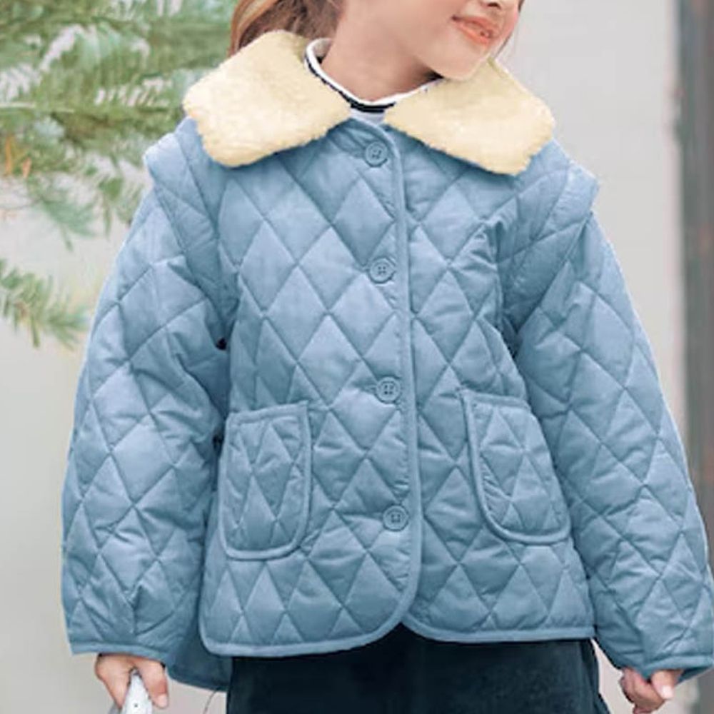 GITA 2WAY毛絨領絎縫保暖外套-(袖可拆)-天空藍