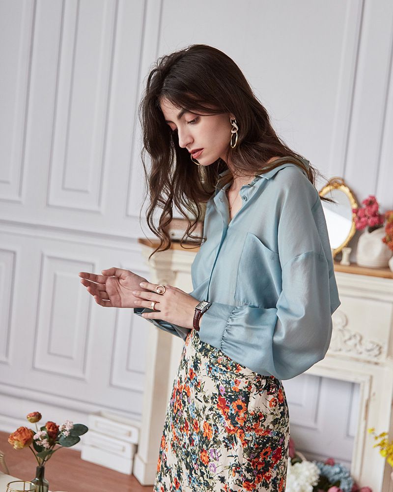 氣質透膚襯衫/罩衫-淺藍色 (M)