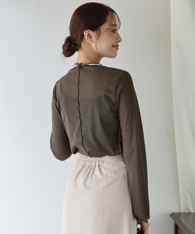 日本 BLUE EAST - 百搭木耳捲邊長袖上衣-白杏