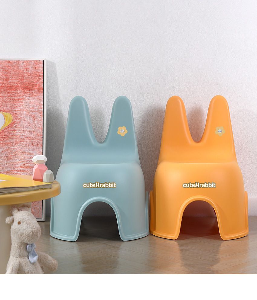 加厚塑膠防滑兒童矮凳-兔子耳朵-橘色
