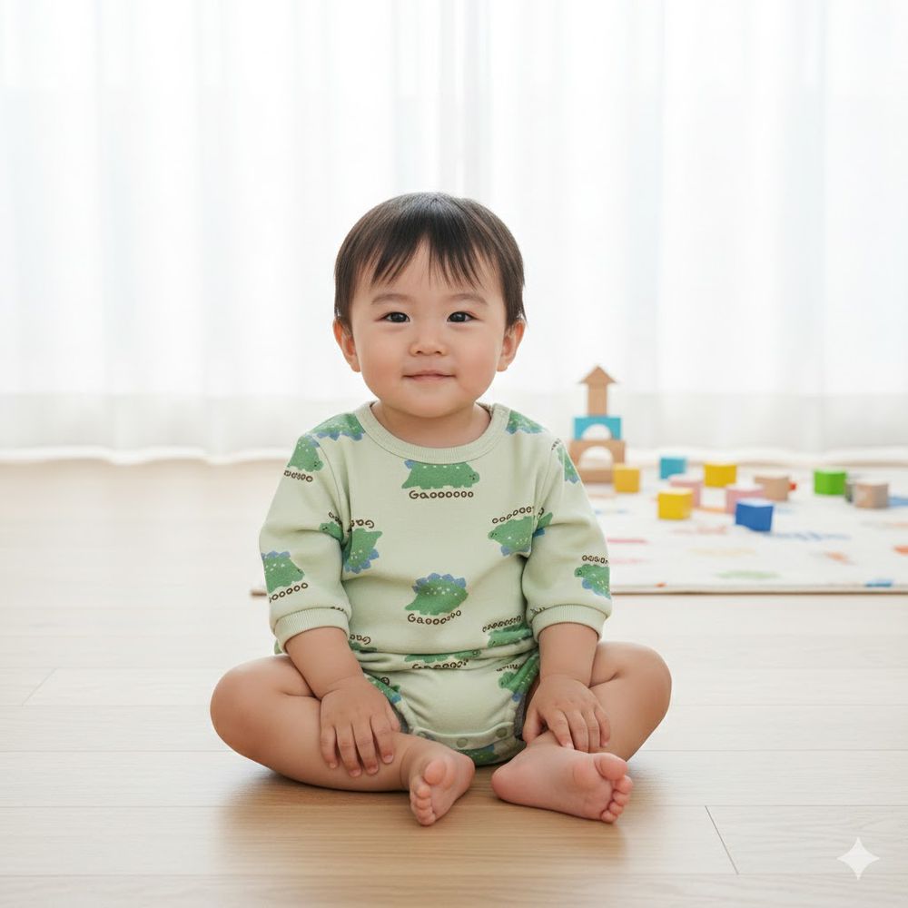 長袖外出包屁衣-滿版印花-綠色