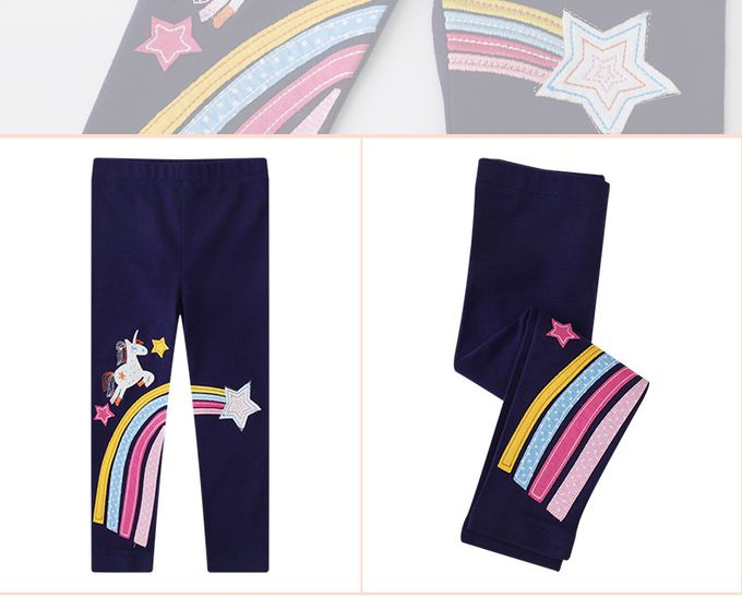 Jumping meters - 休閒腰鬆緊內搭褲-獨角獸與流星-深藍色