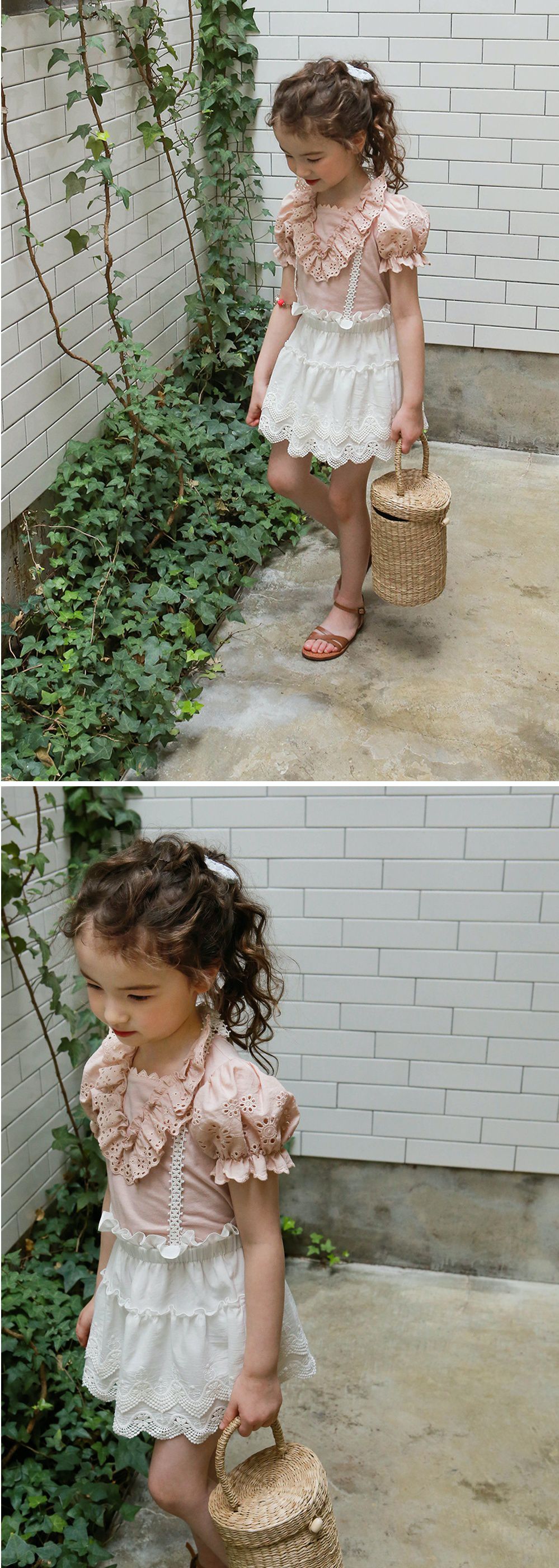 韓國 PuellaFLO - 鋸齒狀鏤空蕾絲綁帶吊帶裙-象牙白