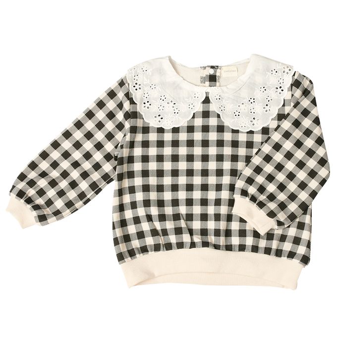 akachan honpo - 長袖休閒上衣-蕾絲領-黑色