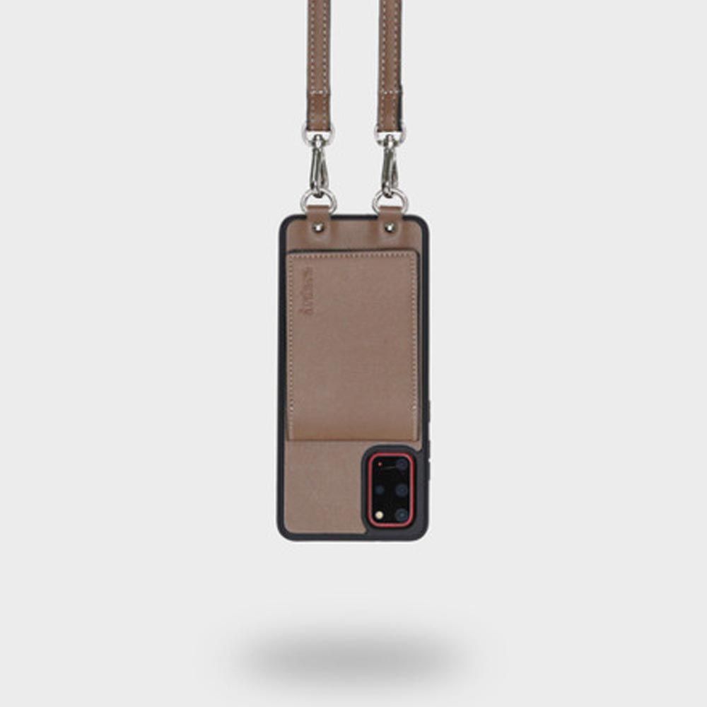 韓國 ARDERE - 卡夾折疊鏡皮質背繩防摔手機殼-可可棕 (iPhone 11 Pro Max)