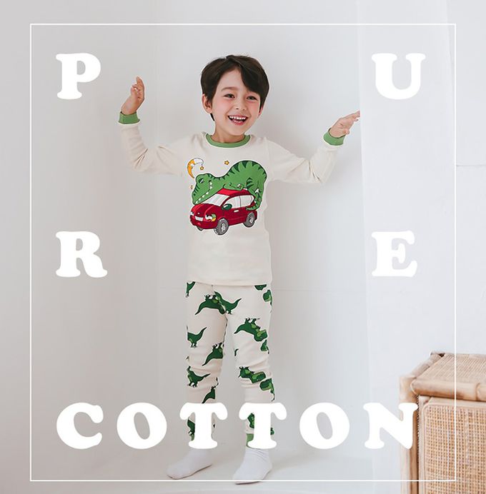 正韓 Puco - 超優質嬰幼兒/兒童長袖100% 有機純棉家居服/睡衣-恐龍與車