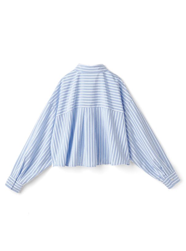 日本 GRL - 休閒短版直條紋落肩襯衫-淺灰棕 (F)