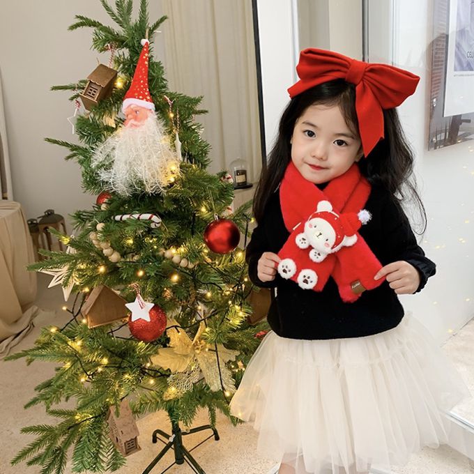 Love, Charlotte - 聖誕北極熊仿兔毛圍巾-兒童圍巾-紅色 (70 x 10 cm)