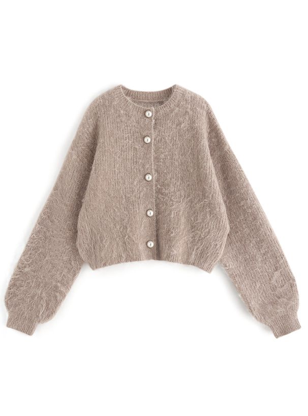日本 GRL - 羊毛混溫柔珍珠釦針織外套-奶茶棕 (F)