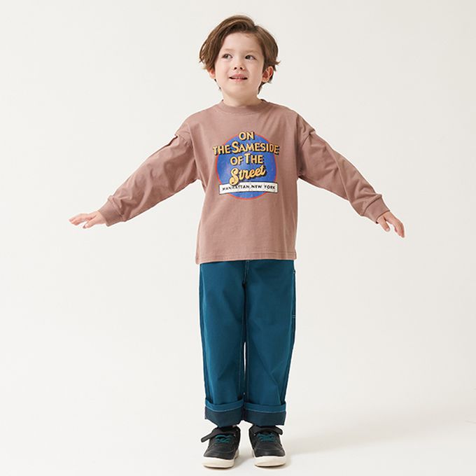 日本 b-ROOM - 休閒印花純棉長袖上衣-更好的我-橘