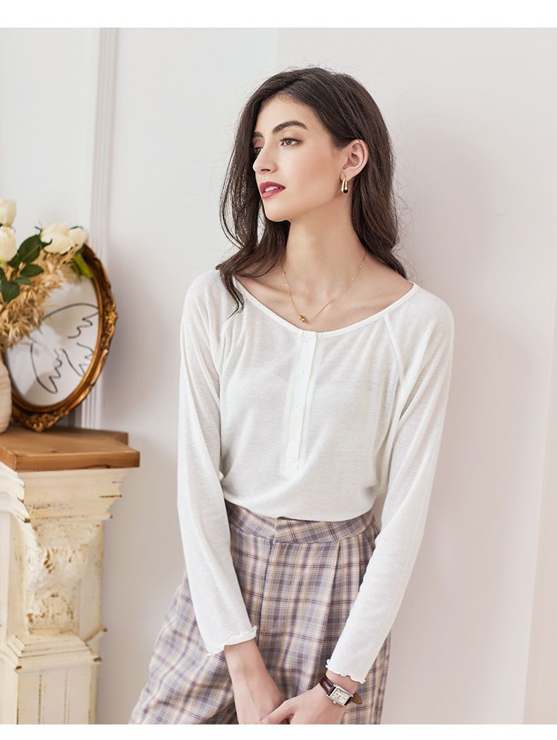 慵懶基礎長袖上衣-白色