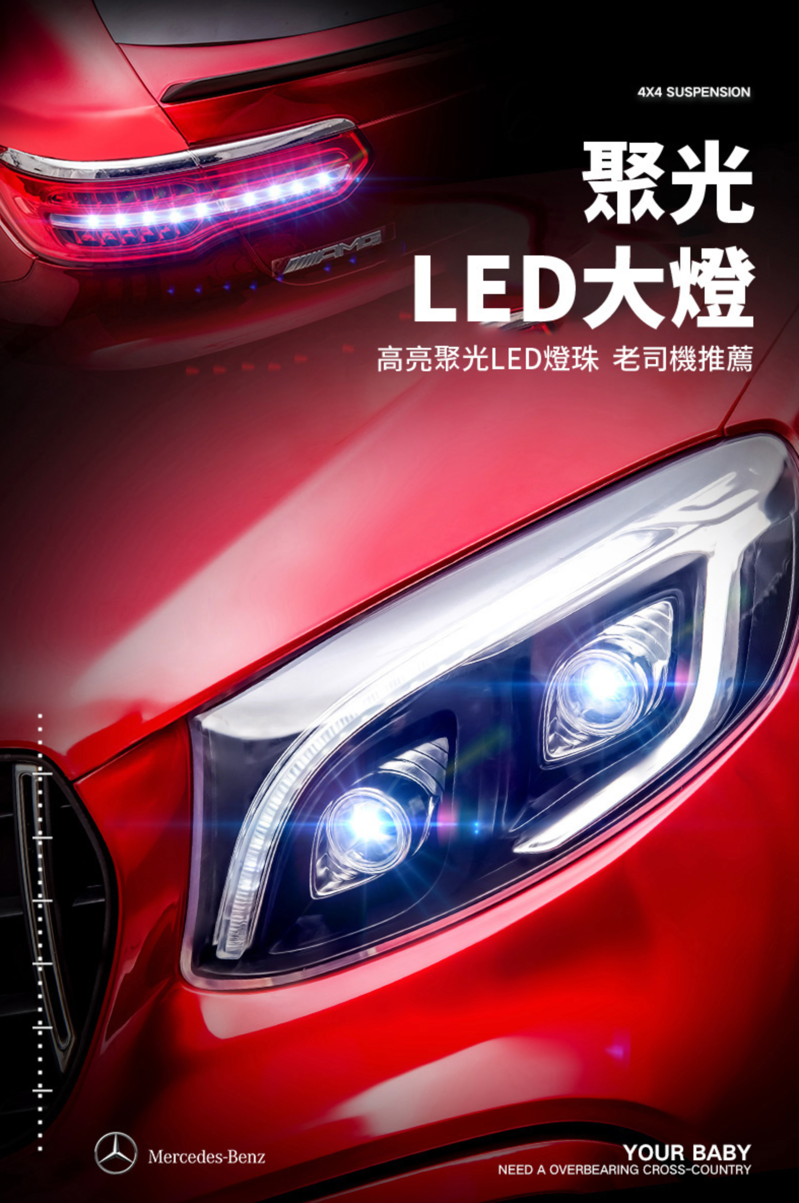 聰明媽咪兒童超跑 - 賓士 GLC63 雙人座 原廠授權 四驅兒童電動車-烤漆紅