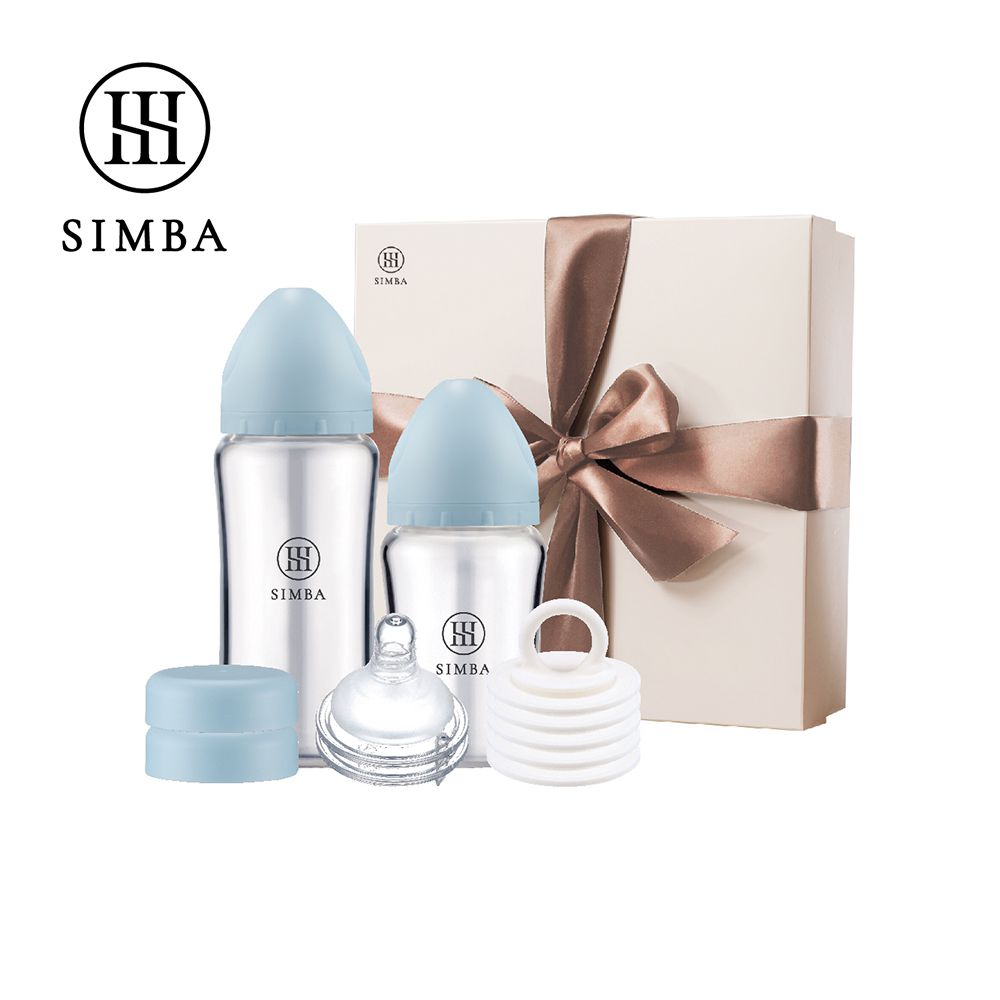 蘊蜜質金玻璃寬口奶瓶新生入門禮盒-晨藍