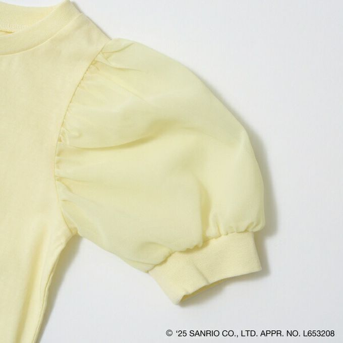 日本 Lycee mine - 閃亮印花雪紡泡泡袖上衣-卡通人物大耳狗-奶油黃