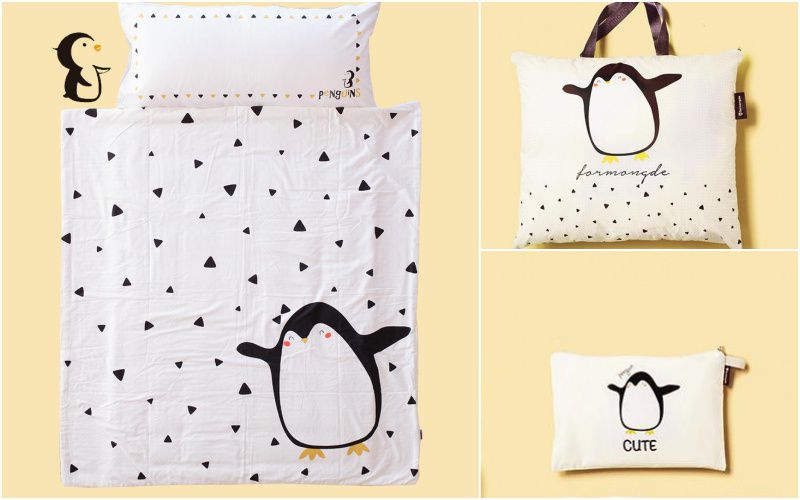 韓國 Formongde - 睡袋5件組(air mesh 睡墊+顆粒被)-三角企鵝-睡墊1, 顆粒被1, 枕芯1, 睡袋收納袋1, 萬用收納袋1